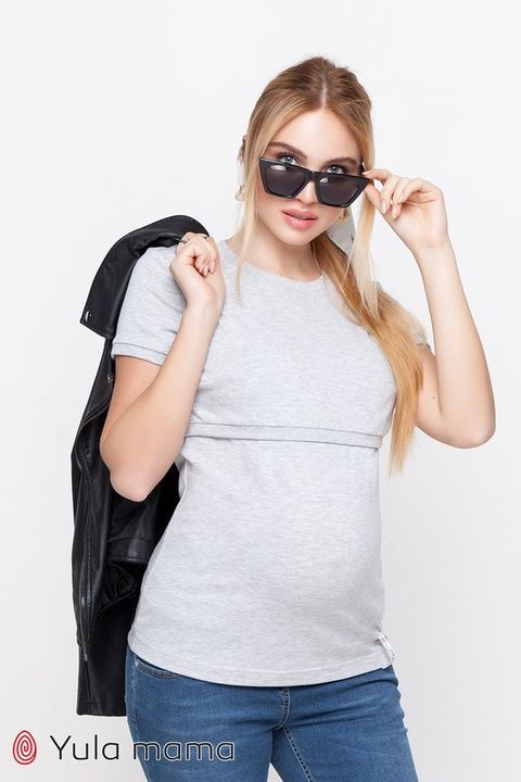Сіра напівоблягаюча футболка для вагітних та годуючих мам NR-10.014 фото