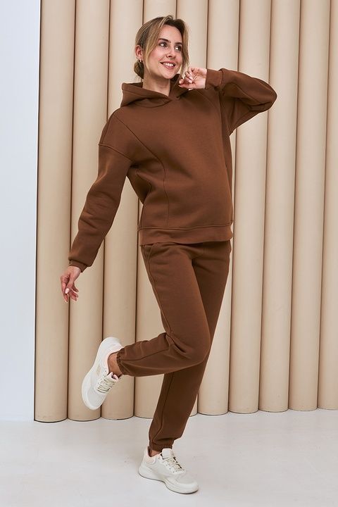 Теплий костюм з начісом для вагітних та годуючих кольору мокко ST-44.012 фото