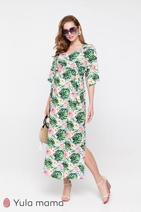 Довга сукня з натуральної тканини з принтом для вагітних та годуючих DR-21.062 фото