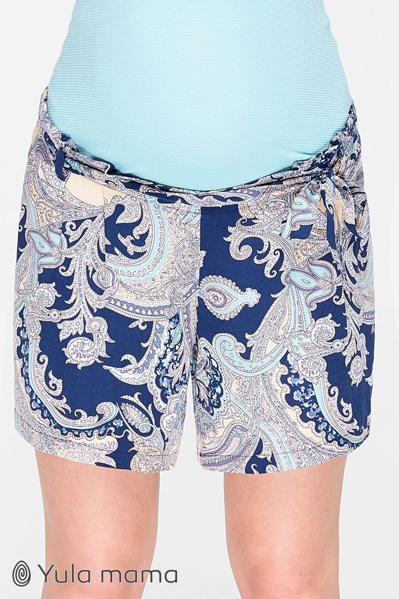 Вільні сині шорти з принтом для вагітних з поясом під живіт SH-29.042 фото