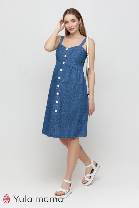 Джинсовий сарафан міді з принтом якірці для вагітних та годуючих з регульованими бретелями SF-21.021 фото