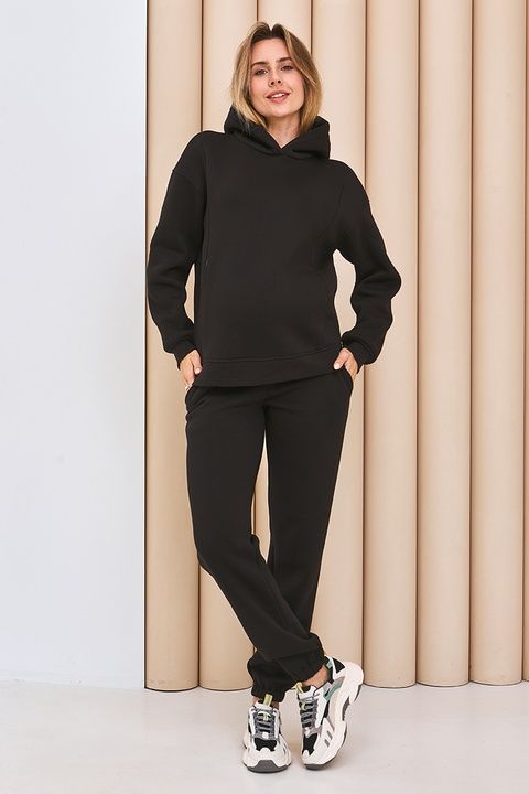 Чорний теплий костюм з начісом для вагітних та годуючих ST-44.011 фото