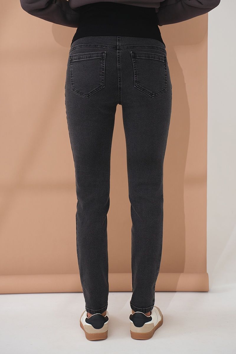 Сіро-чорні джинси skinny для вагітних з високим на живіт та бандажним поясом під живіт DM-32.011 фото
