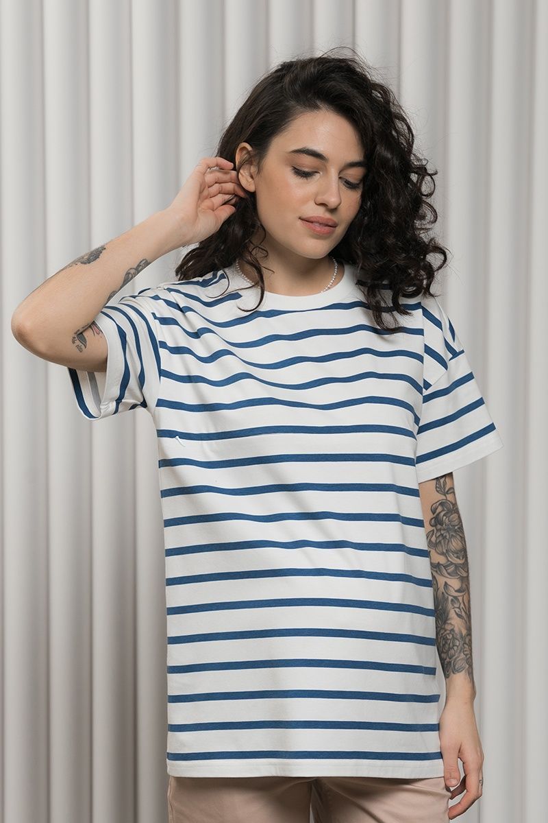 Молочна футболка в синю смужку для вагітних та годуючих NR-24.012 фото Молочна футболка в синю смужку для вагітних та годуючих NR-24.012 фото