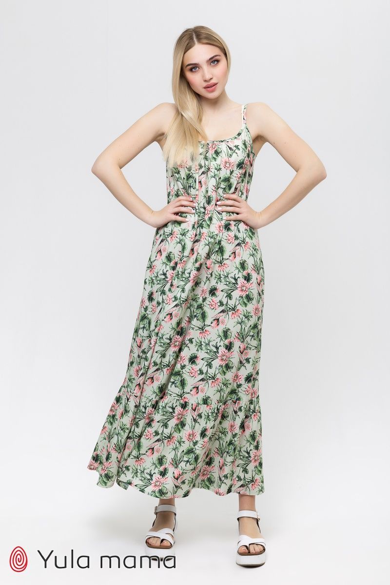 Довгий сарафан з лотосами в бохо стилі для вагітних та годуючих з регулюючими бретелями SF-21.051 фото Довгий сарафан з лотосами в бохо стилі для вагітних та годуючих з регулюючими бретелями SF-21.051 фото