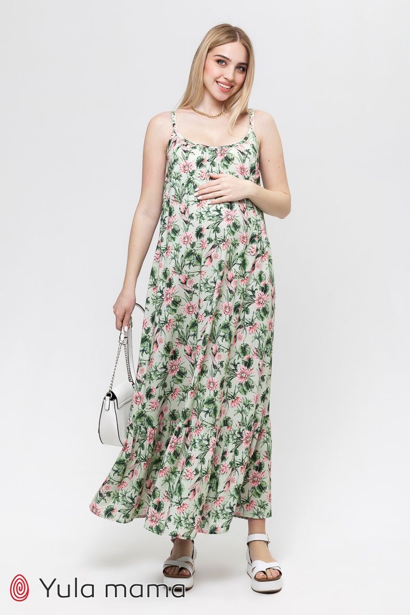 Довгий сарафан з лотосами в бохо стилі для вагітних та годуючих з регулюючими бретелями SF-21.051 фото Довгий сарафан з лотосами в бохо стилі для вагітних та годуючих з регулюючими бретелями SF-21.051 фото