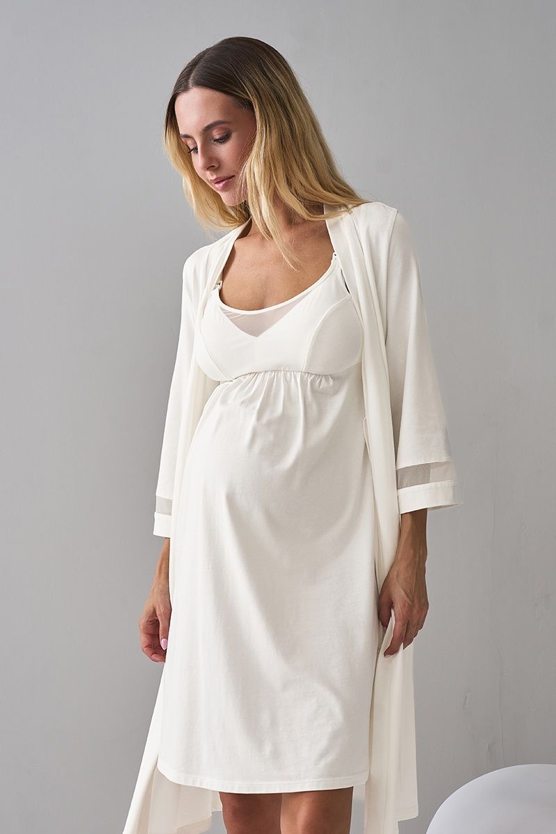 Елегантна нічна сорочка з сіткою молочного кольору для вагітних та годуючих NW-2.7.2 фото