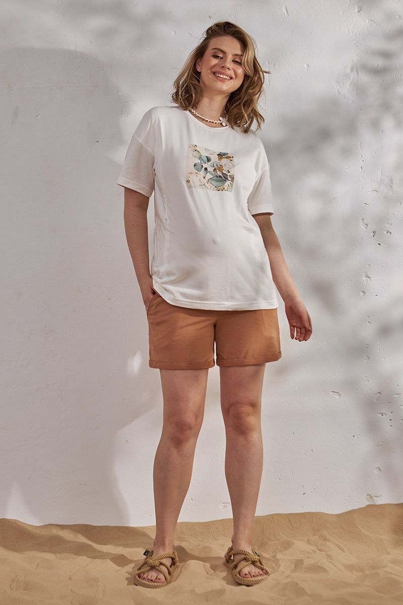 Бежеві трикотажні шорти з поясом під живот для вагітних SH-24.022 фото