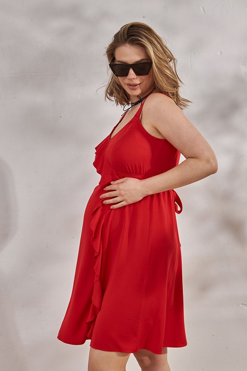 Червоний сарафан з воланами для вагітних та годуючих SF-21.011 фото