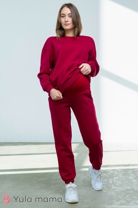 Бордовий теплий спортвний костюм на зиму для вагітних та годуючих ST-42.012 фото