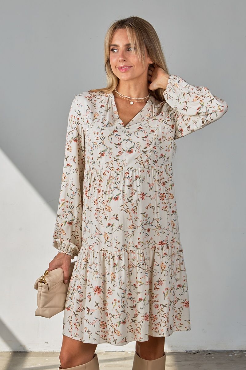 Молочна з квітковим принтом сукня для вагітних та годуючих DR-34.053 фото