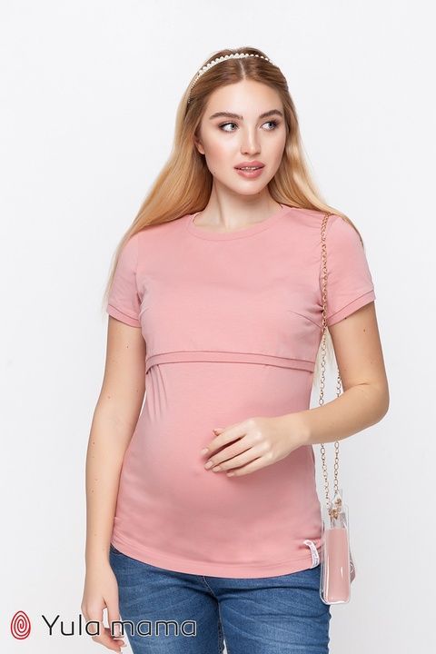 Світло-рожева напівоблягаюча футболка для вагітних та годуючих мам NR-10.012 фото