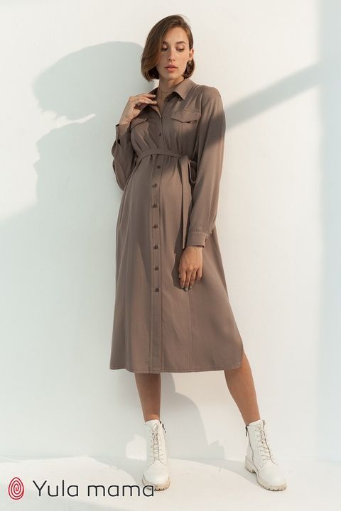 Бежева сукня-сорочка для вагітних та годуючих DR-31.053 фото