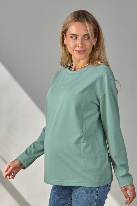 Лонгслів з мінімалістичним принтом для вагітних та годуючих в кольорі полин NR-34.021 фото