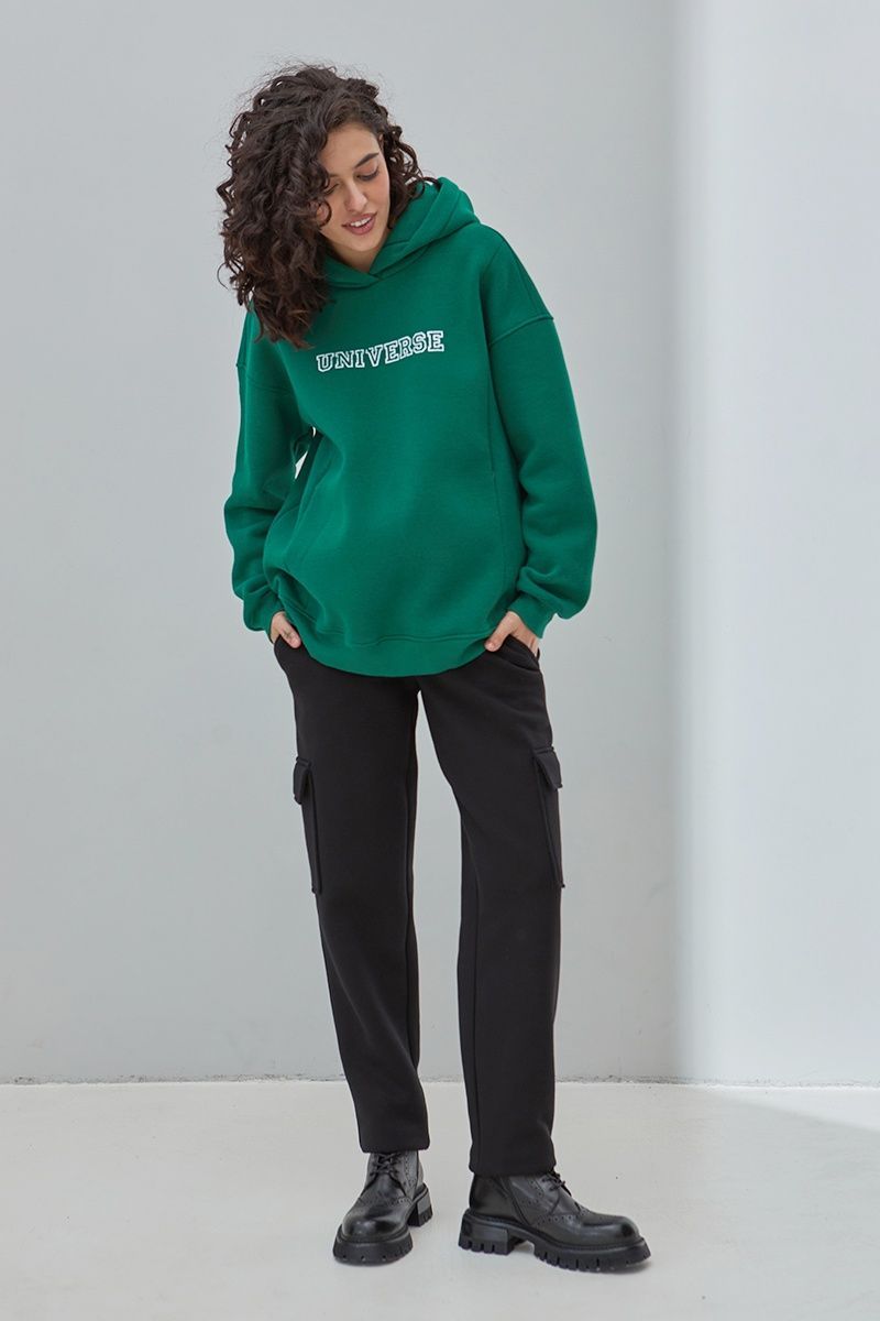 Чорні теплі з начісом штани-карго з накладними кишенями для вагітних TR-43.121 фото