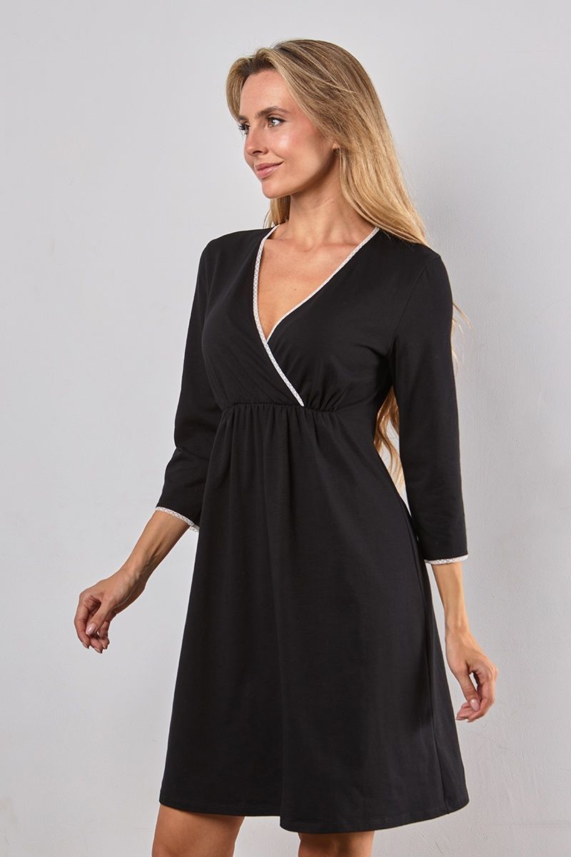 Чорна нічна сорочка з довгим рукавом для вагітних та годуючих NW-1.5.8 фото Чорна нічна сорочка з довгим рукавом для вагітних та годуючих NW-1.5.8 фото