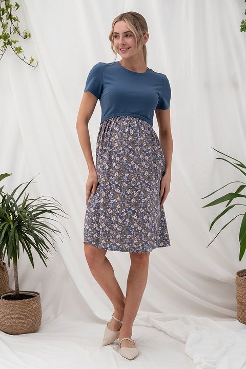 Джинсово-синя сукня з облягаючим трикотажним верхом для вагітних та годуючих DR-25.012 фото