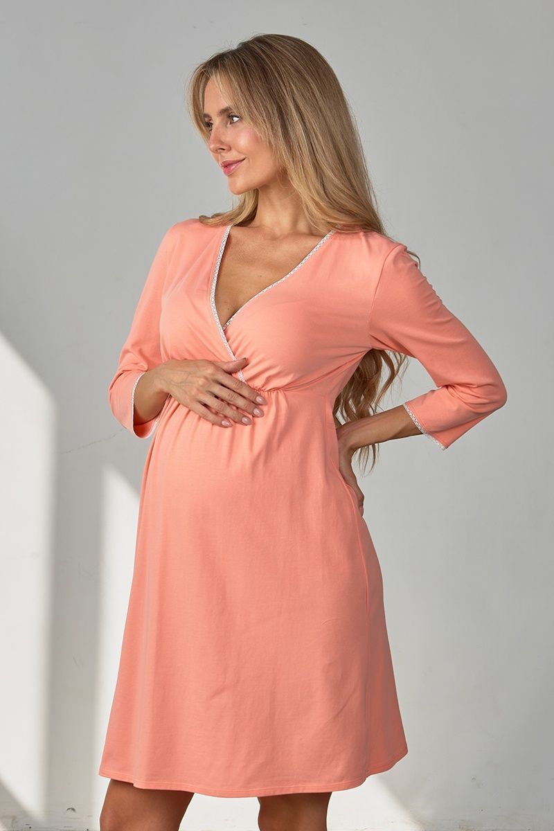 Персикова нічна сорочка для вагітних та годуючих з довгим рукавом NW-1.5.10 фото